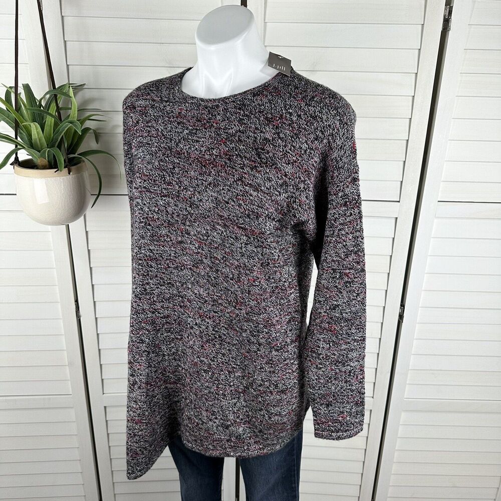 New J Jill Asymmetric Tunic Sweater Wool Cashmere Blend Black Marled Size MP